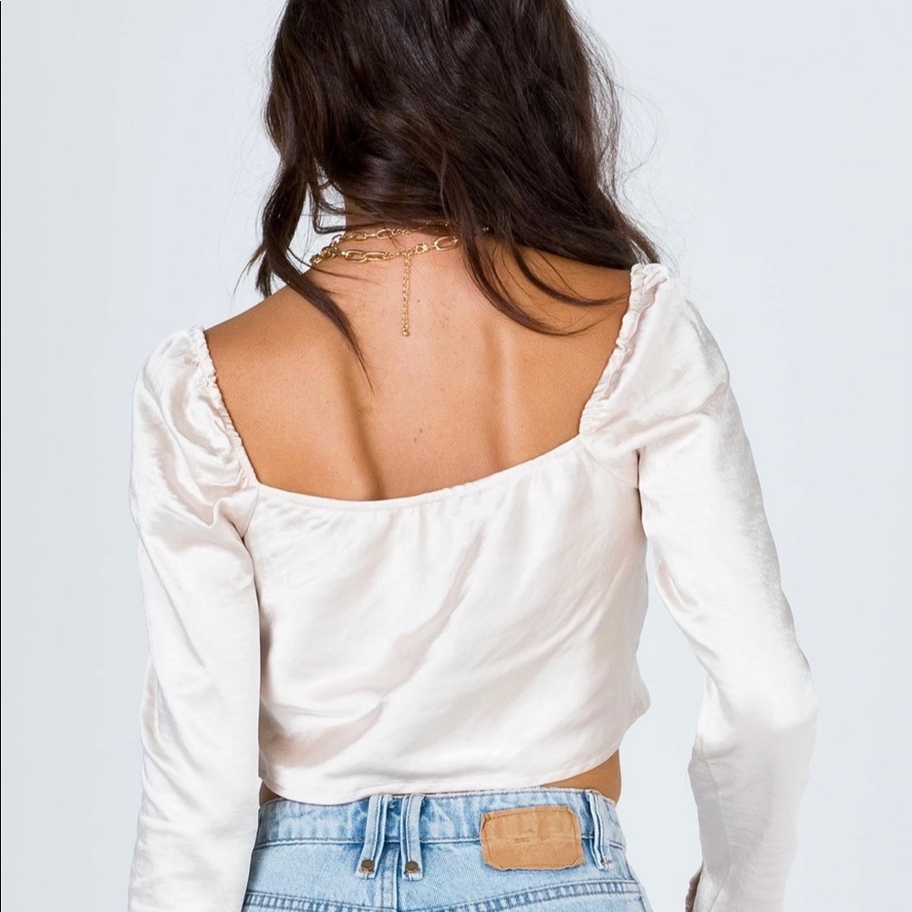 Princess Polly Satin Bell‎ Sleeves Cowl Neck Champagne Love Song Crop Top NWT - Picture 2 of 3